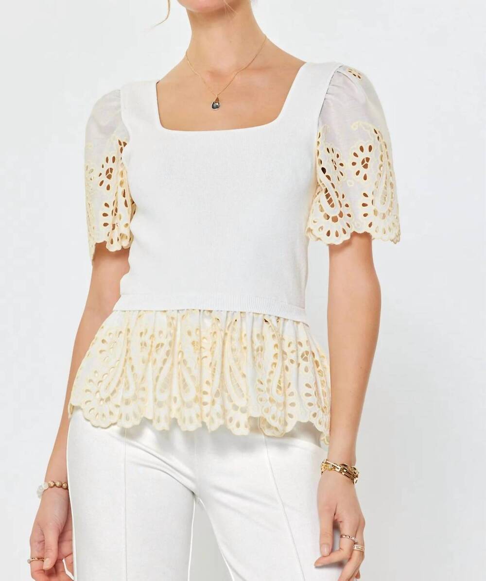 NEW CURRENT AIR delicate darling mixed media woven combo top in white
